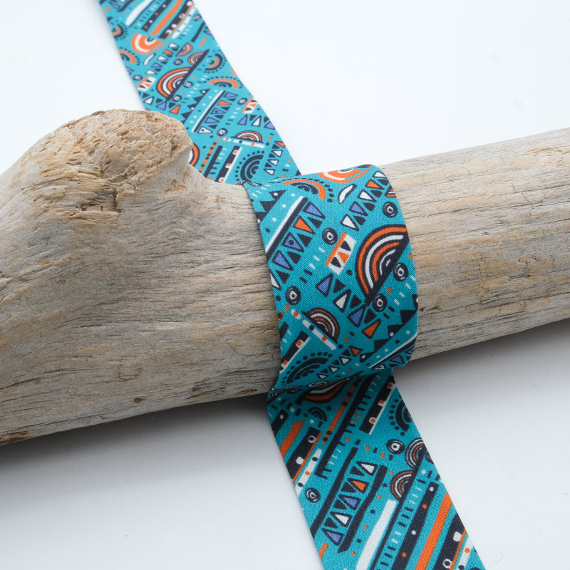 30mm Ethnic Bias Tape with Blue and Orange Pattern - Maison Klem